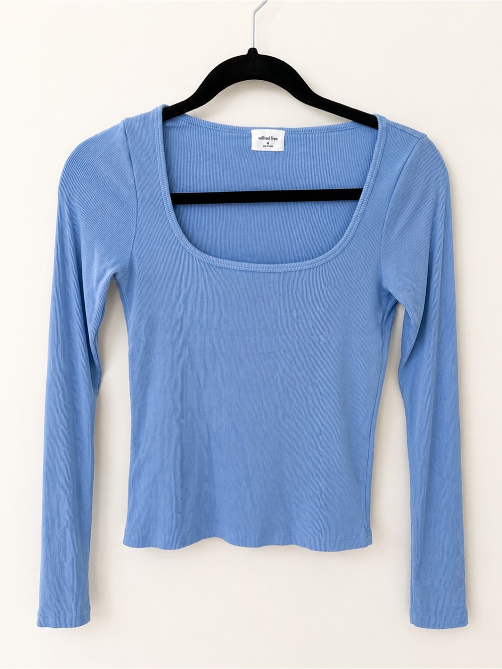 Wilfred Light Blue Ribbed Scoop Neck Long Sleeve Top
